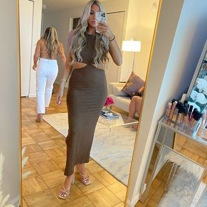 Brown cut out dress